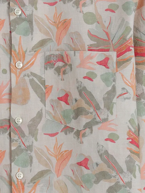 LINEN CLUB printed beige cotton shirt