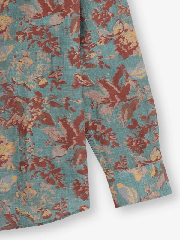 LINEN CLUB printed brown cotton shirt for men