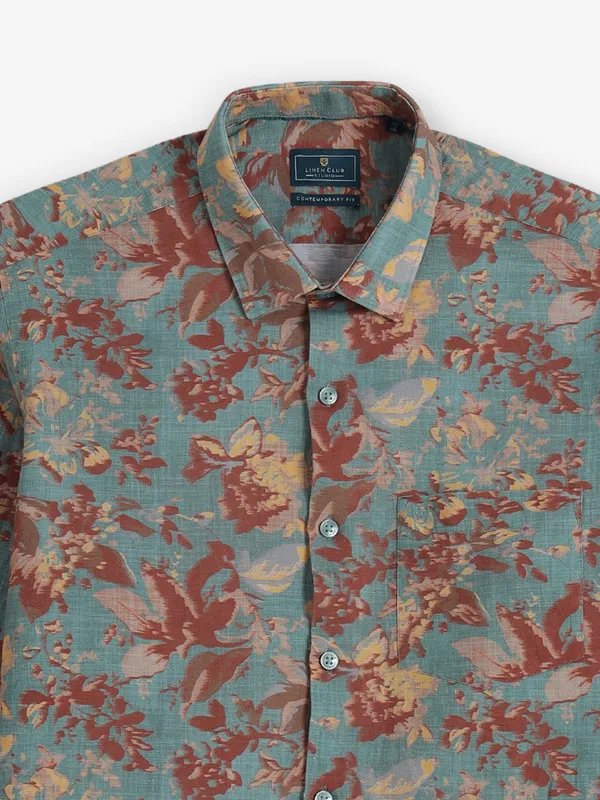 LINEN CLUB printed brown cotton shirt for men