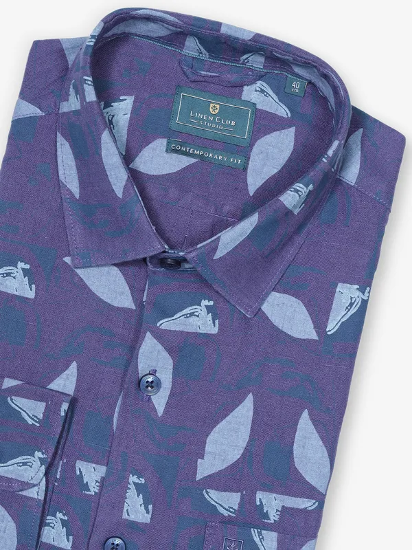 LINEN CLUB printed navy cotton shirt