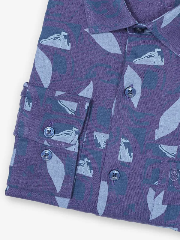 LINEN CLUB printed navy cotton shirt
