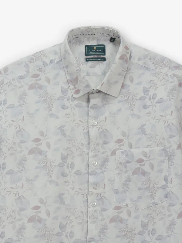 LINEN CLUB printed white cotton shirt
