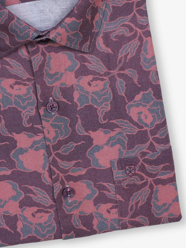 LINEN CLUB purple printed shirt