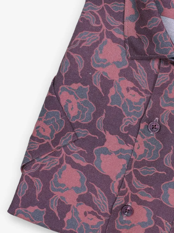 LINEN CLUB purple printed shirt