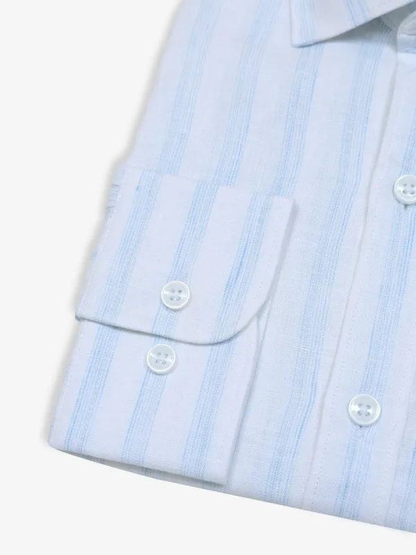 LINEN CLUB sky blue stripe shirt