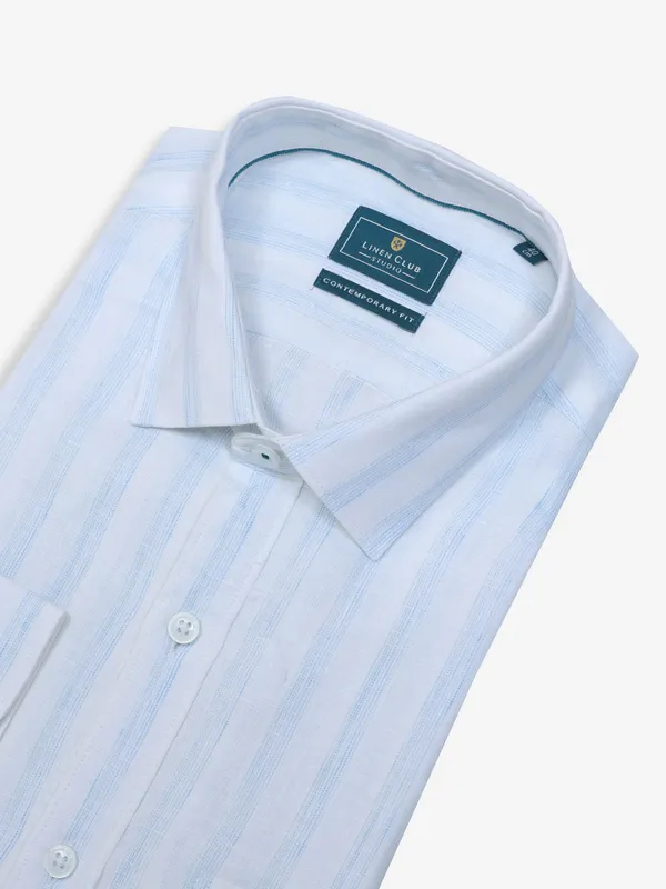 LINEN CLUB sky blue stripe shirt