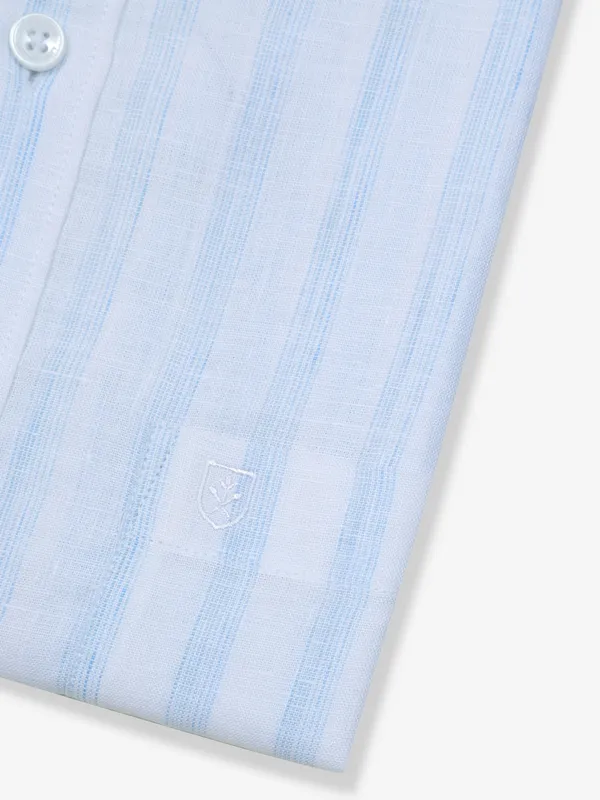 LINEN CLUB sky blue stripe shirt