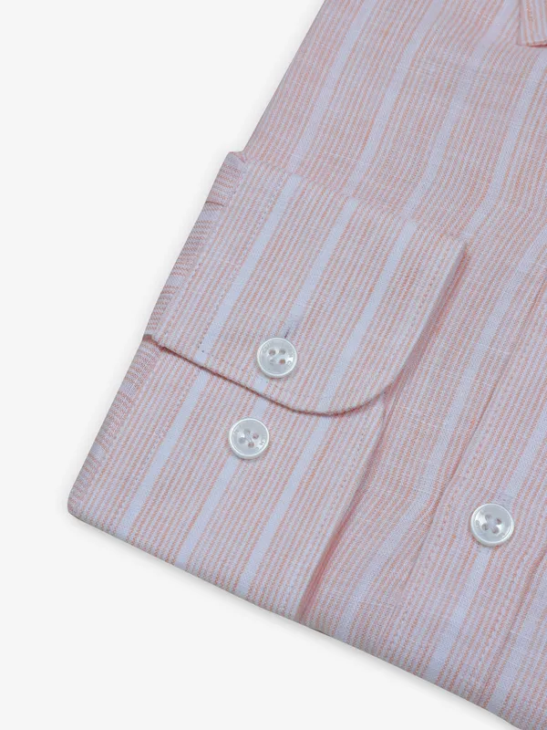 LINEN CLUB stripe peach cotton shirt