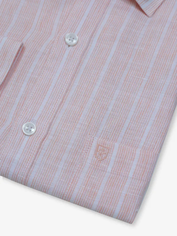 LINEN CLUB stripe peach cotton shirt