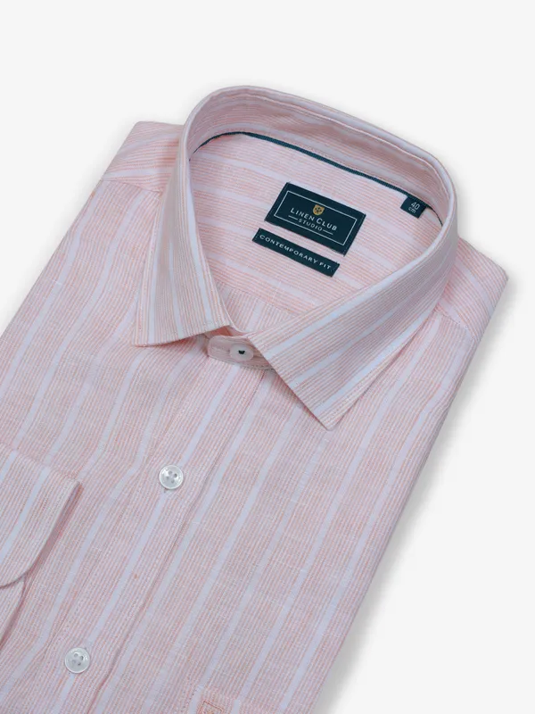 LINEN CLUB stripe peach cotton shirt