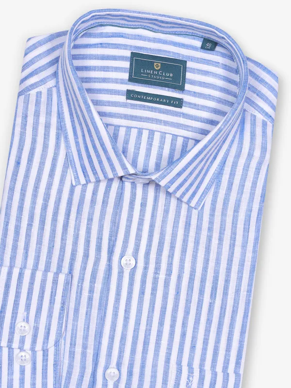 LINEN CLUB white and blue formal linen shirt