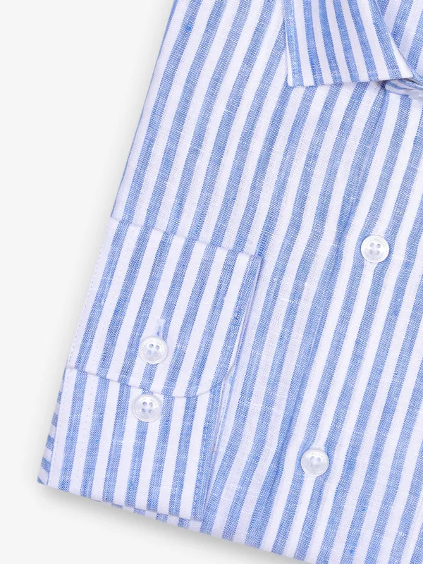 LINEN CLUB white and blue formal linen shirt