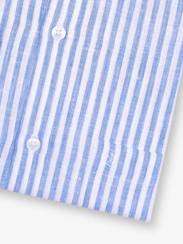 LINEN CLUB white and blue formal linen shirt