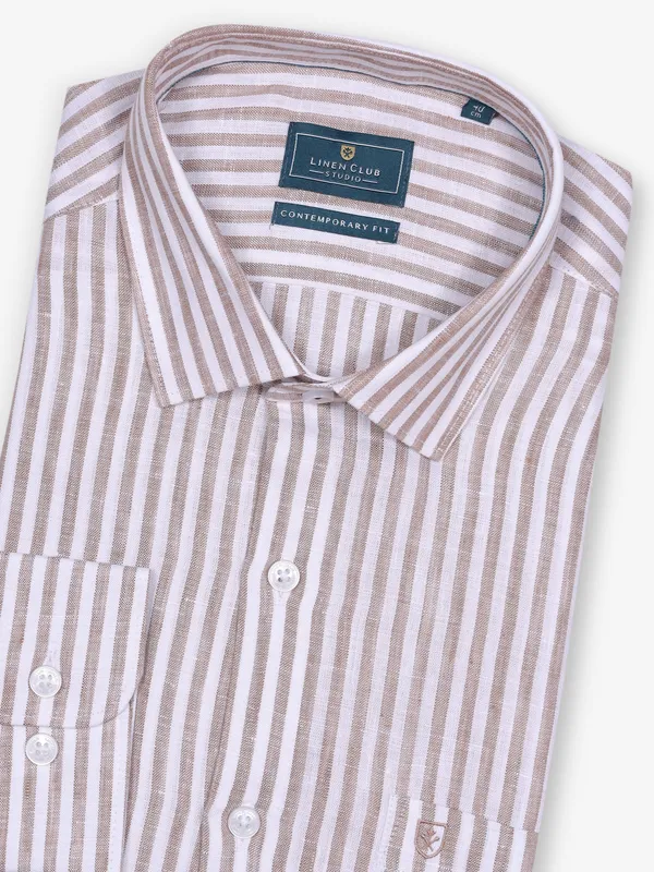 LINEN CLUB white and brown linen formal shirt
