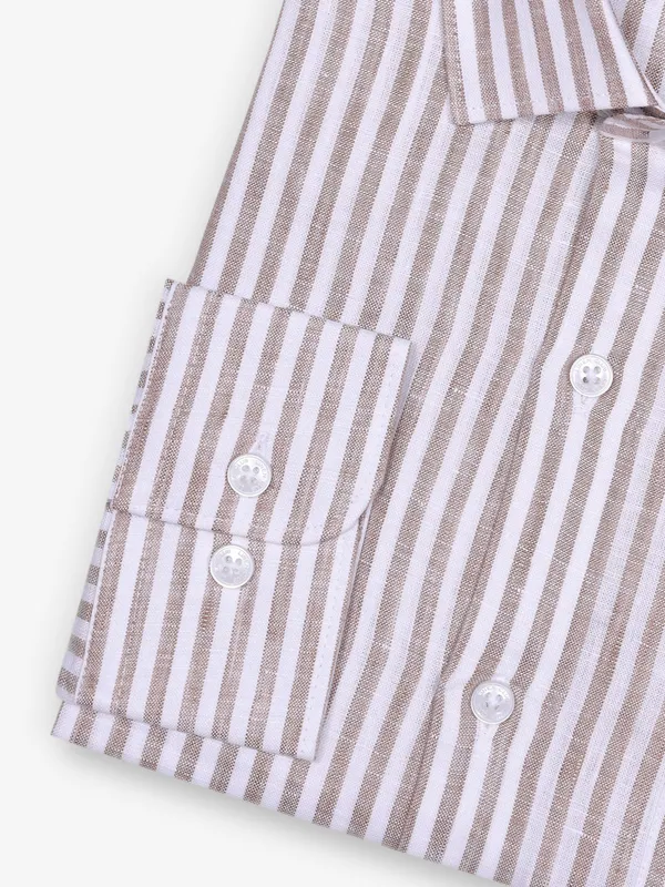 LINEN CLUB white and brown linen formal shirt