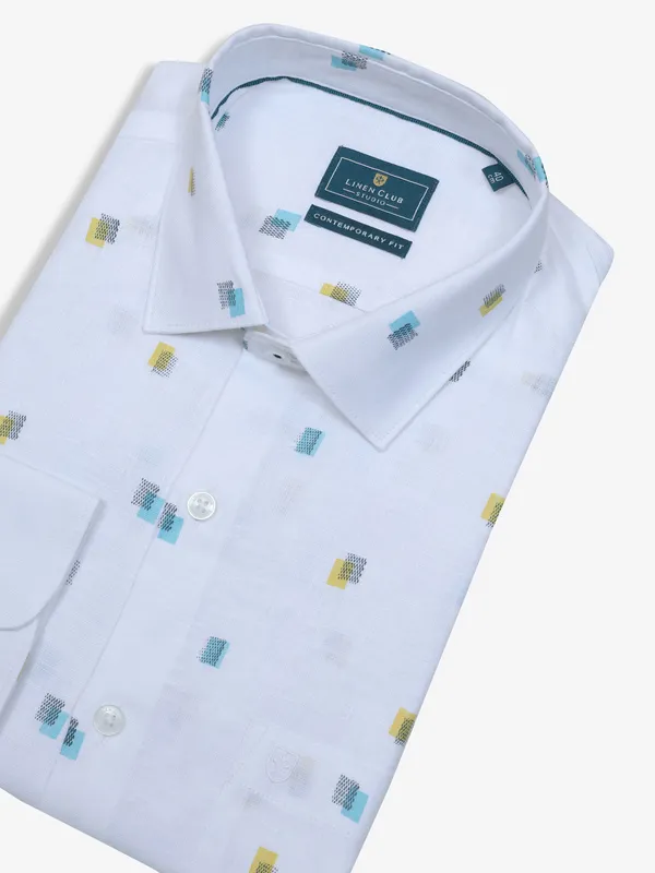 LINEN CLUB white printed cotton shirt