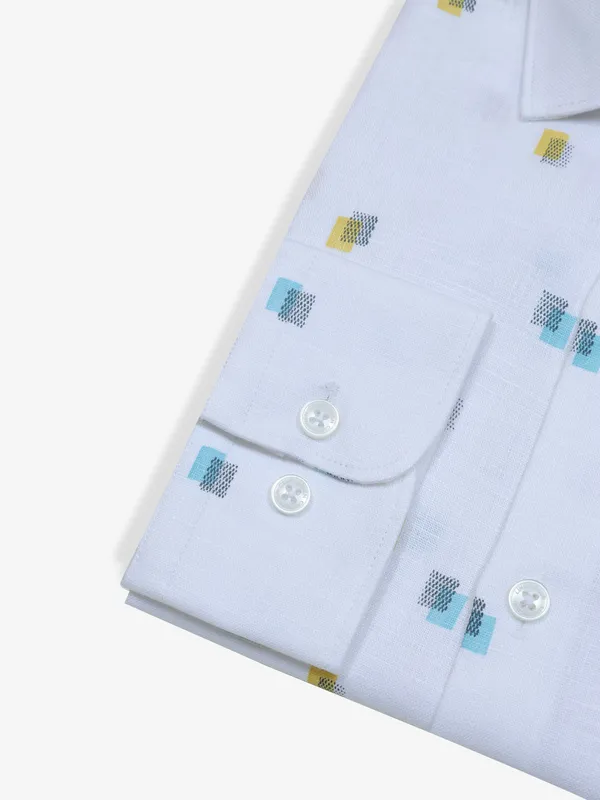 LINEN CLUB white printed cotton shirt