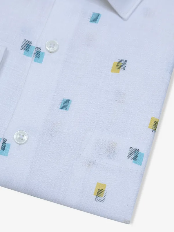 LINEN CLUB white printed cotton shirt