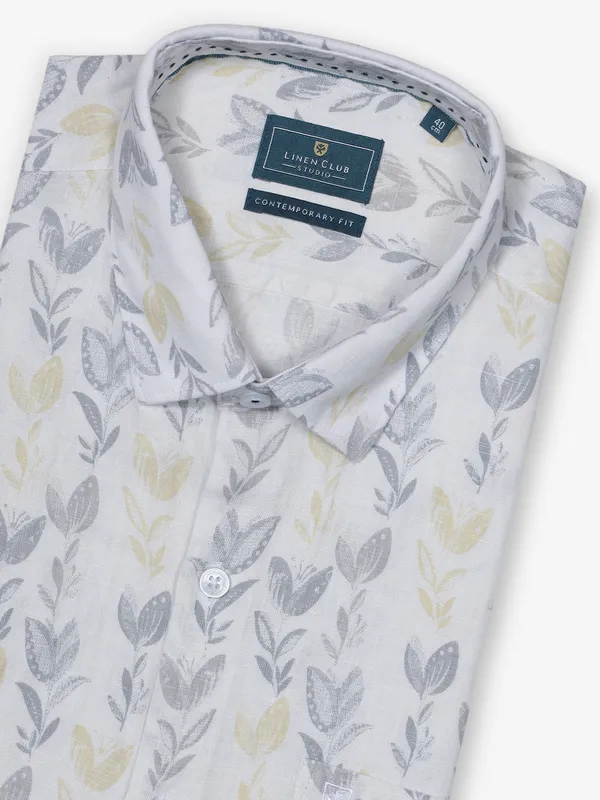 LINEN CLUB white printed cotton shirt for mens wear