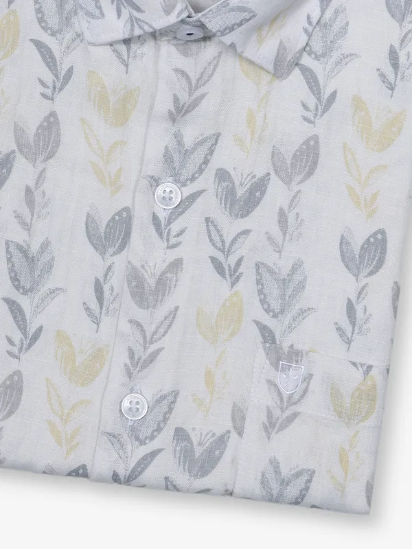 LINEN CLUB white printed cotton shirt for mens wear