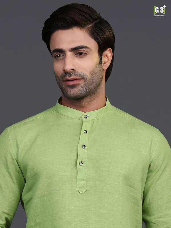 Linen green only kurta for festive