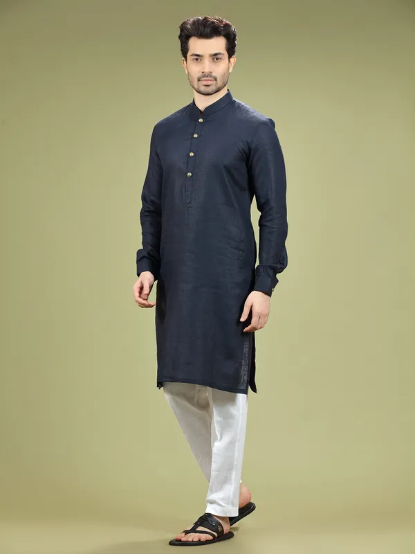 Linen navy festive wear  Men Kurta pajama