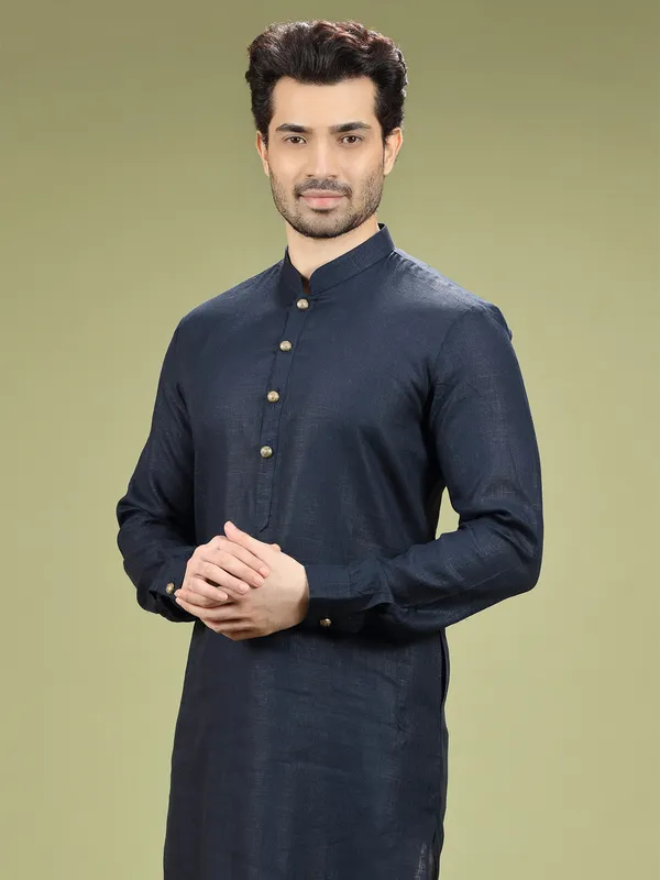 Linen navy festive wear  Men Kurta pajama