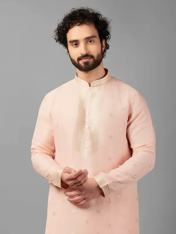 Linen peach kurta suit for festive