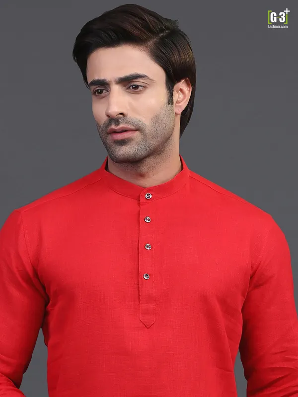 Linen red kurta for mens