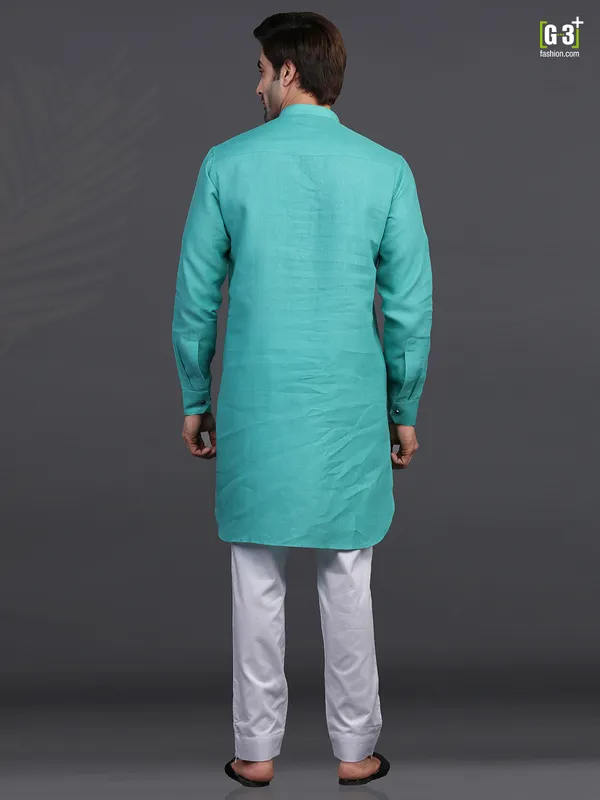 Linen sea green festive  Men Kurta pajama