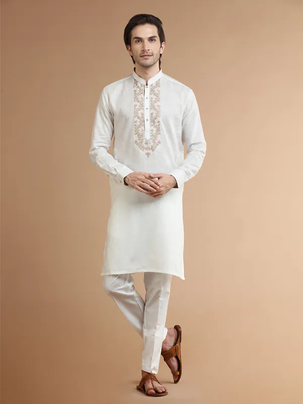 Linen white festive  Men Kurta pajama