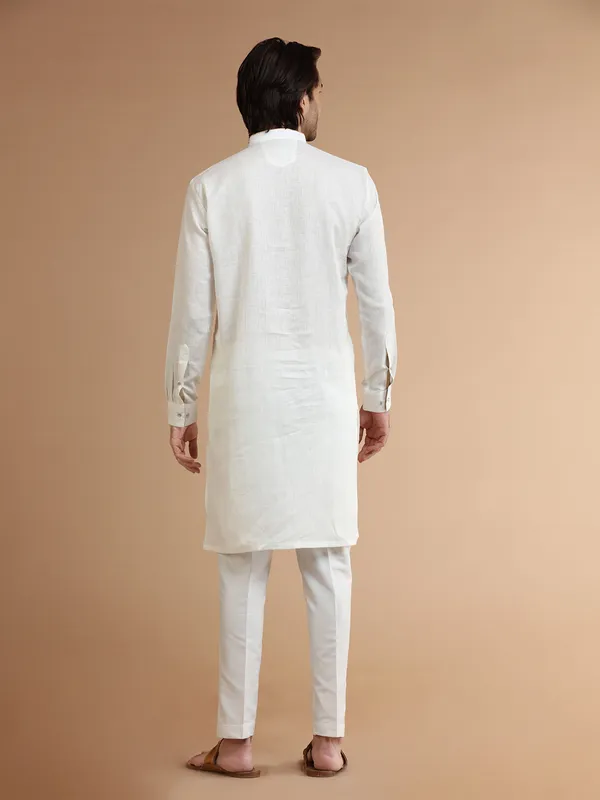 Linen white festive  Men Kurta pajama