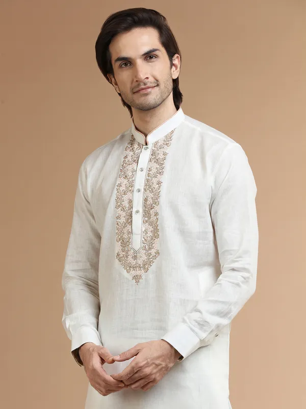 Linen white festive  Men Kurta pajama