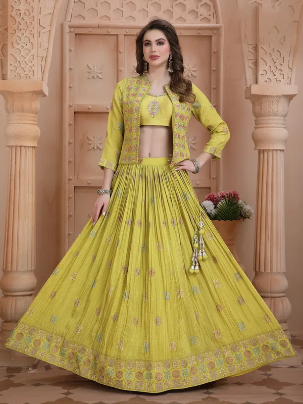 Liril green georgette lehenga choli with jacket style