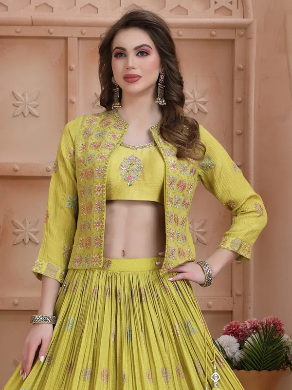 Liril green georgette lehenga choli with jacket style
