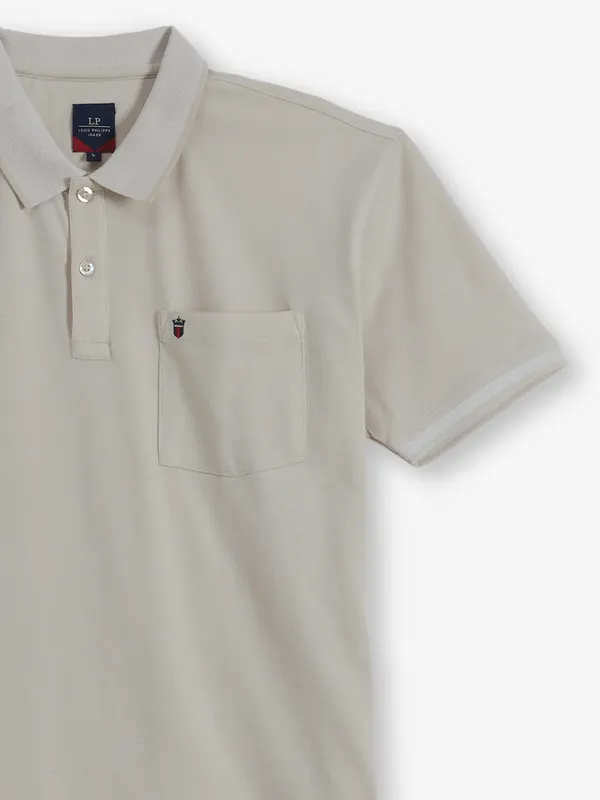 LOUIS PHILIPPE beige plain cotton t-shirt