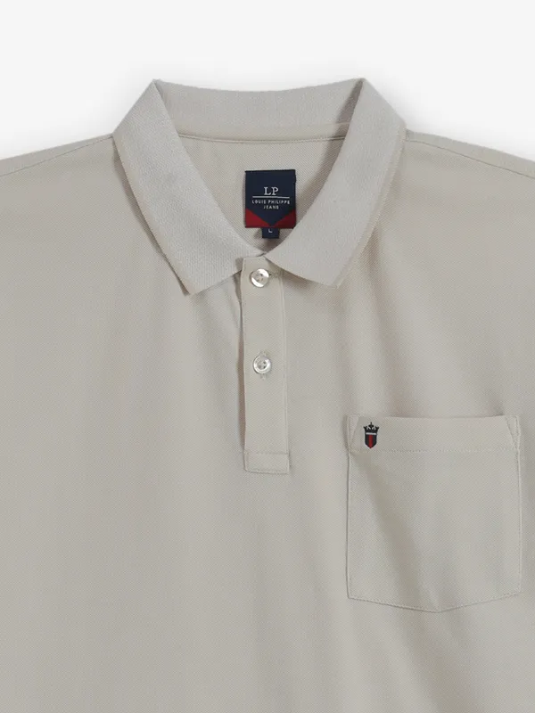 LOUIS PHILIPPE beige plain cotton t-shirt