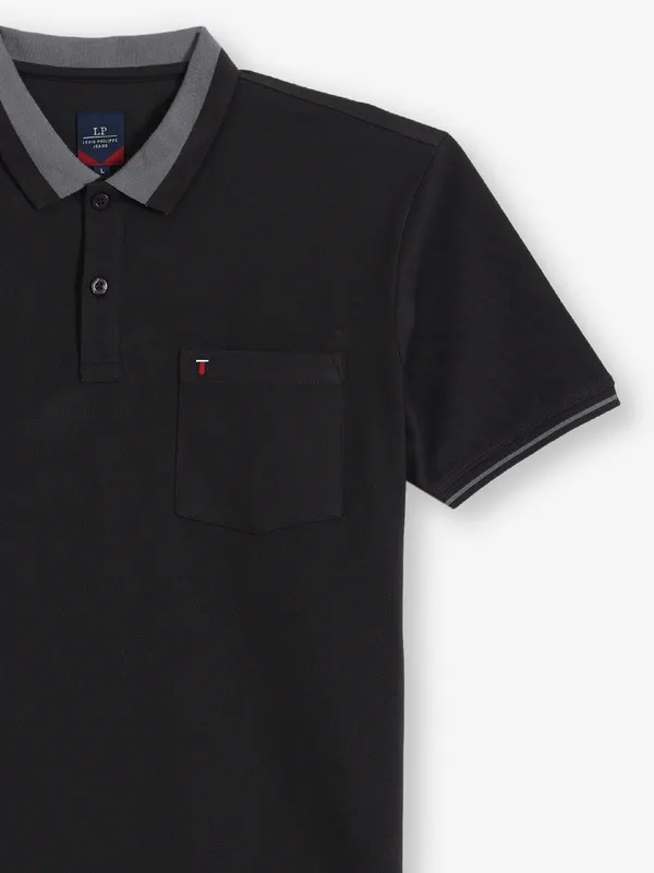 LOUIS PHILIPPE black plain cotton polo t-shirt