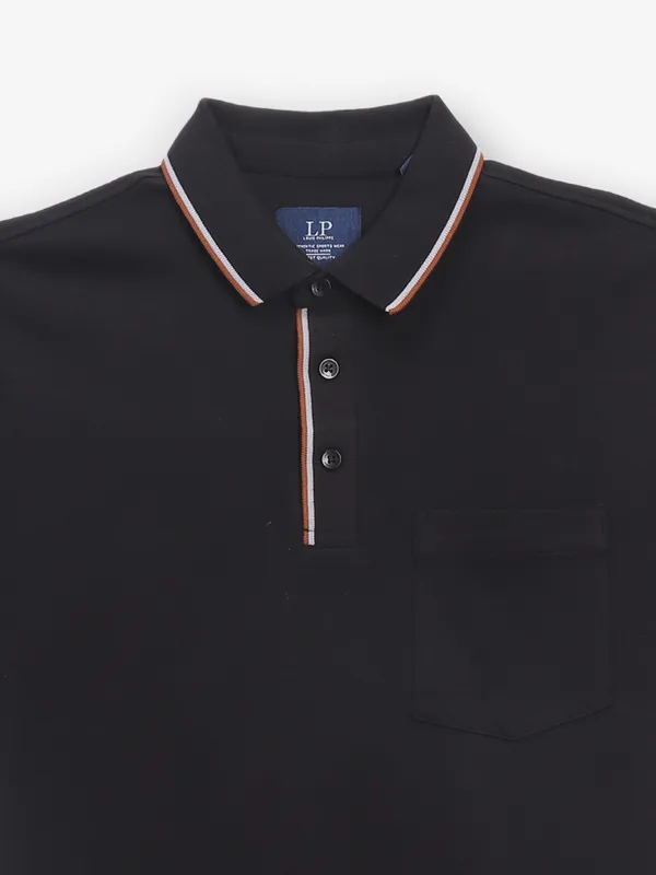 LOUIS PHILIPPE black plain t-shirt in cotton