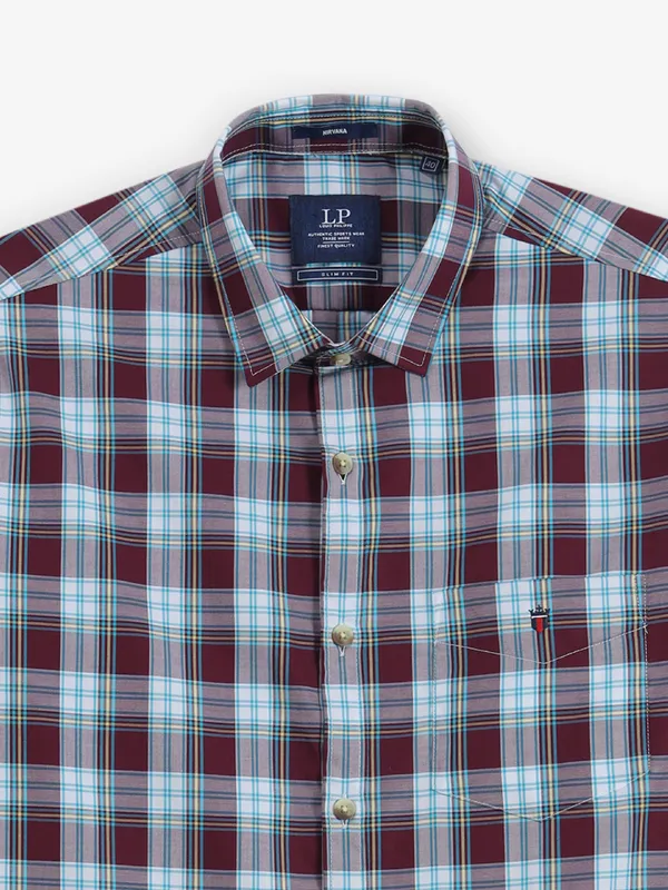 LOUIS PHILIPPE blue and maroon checks shirt for men
