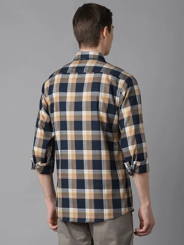 LOUIS PHILIPPE blue checkered cotton shirt
