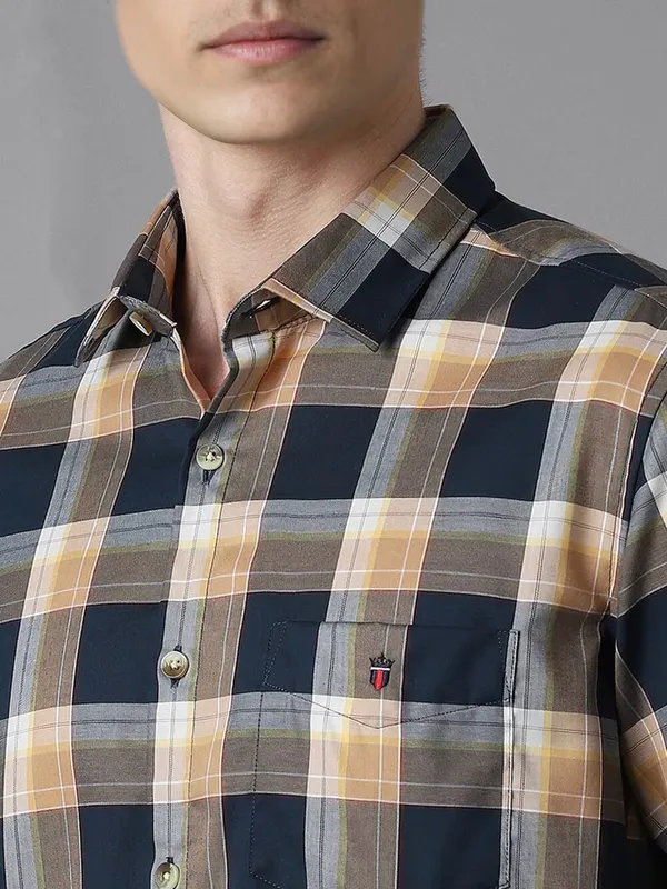 LOUIS PHILIPPE blue checkered cotton shirt