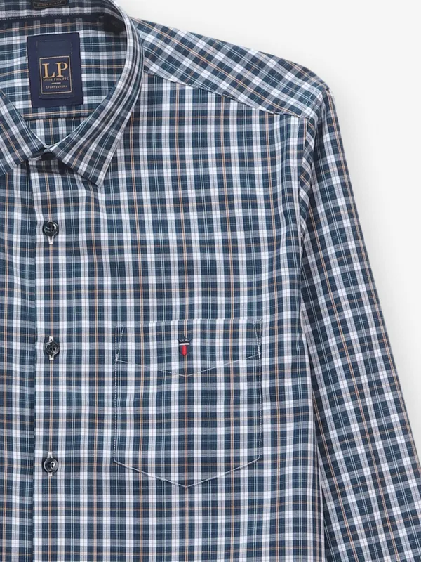 LOUIS PHILIPPE blue cotton shirt with checks pattern