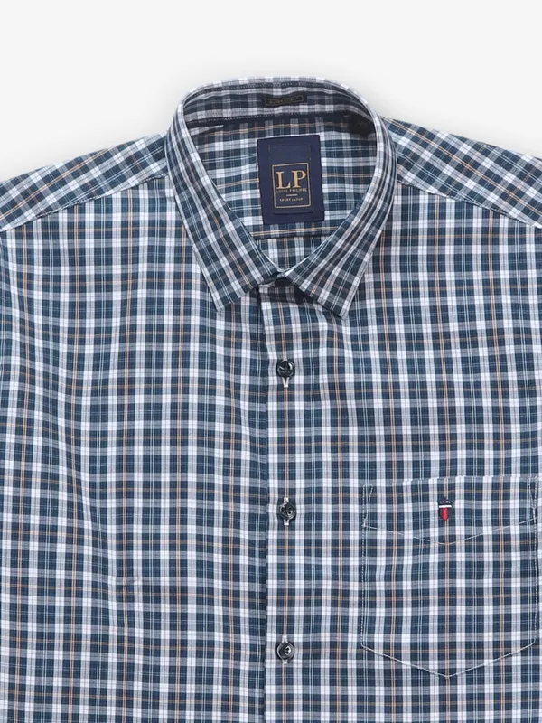LOUIS PHILIPPE blue cotton shirt with checks pattern