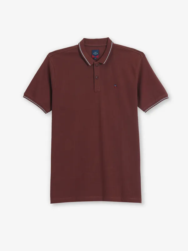 LOUIS PHILIPPE brown plain cotton t-shirt