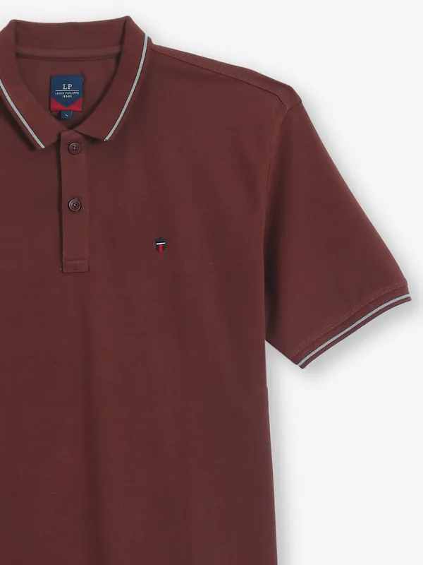 LOUIS PHILIPPE brown plain cotton t-shirt
