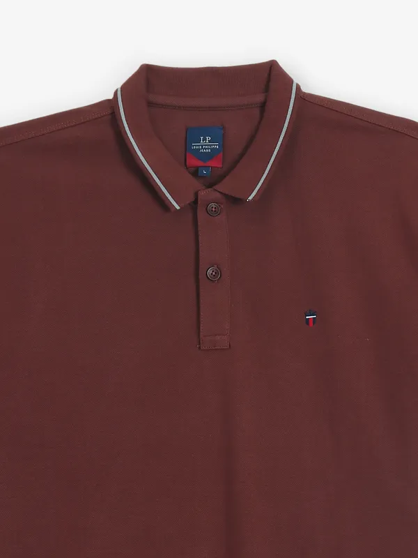 LOUIS PHILIPPE brown plain cotton t-shirt