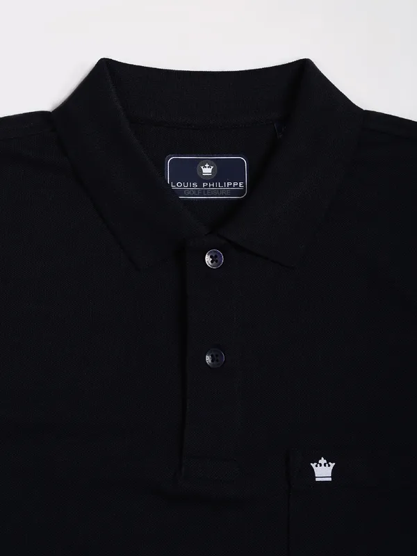 Louis Philippe cotton dark navy plain t shirt