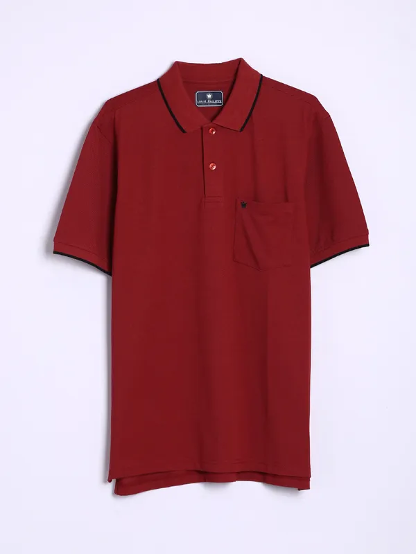 Louis Philippe cotton maroon plain polo t shirt