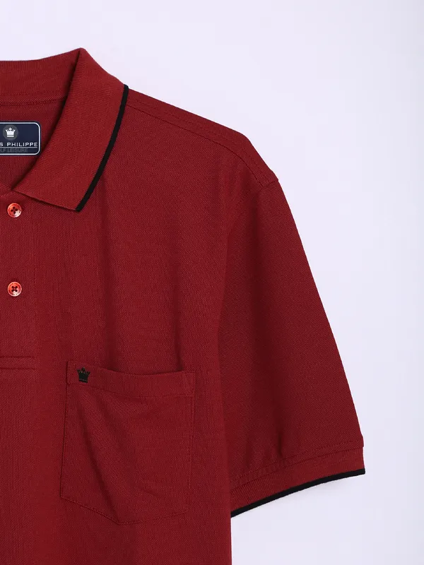 Louis Philippe cotton maroon plain polo t shirt